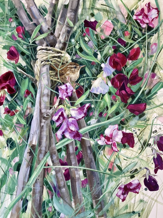 Wren and Sweet Peas